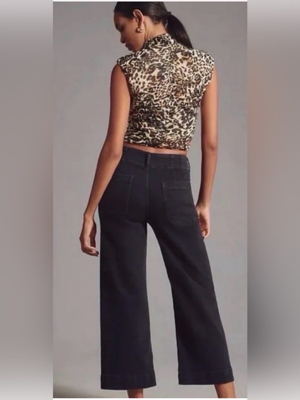 Anthropologie Pilcro The Skipper Cropped Wide Leg Jeans in Faded Black Sz 28